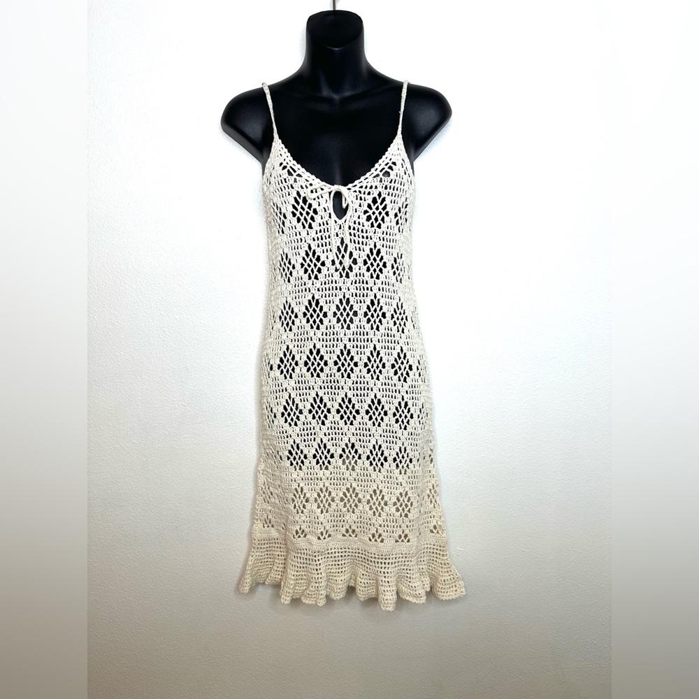 Aerie Women’s Filet Crochet Dress XS White 100% Cotton Boho Beach Festival